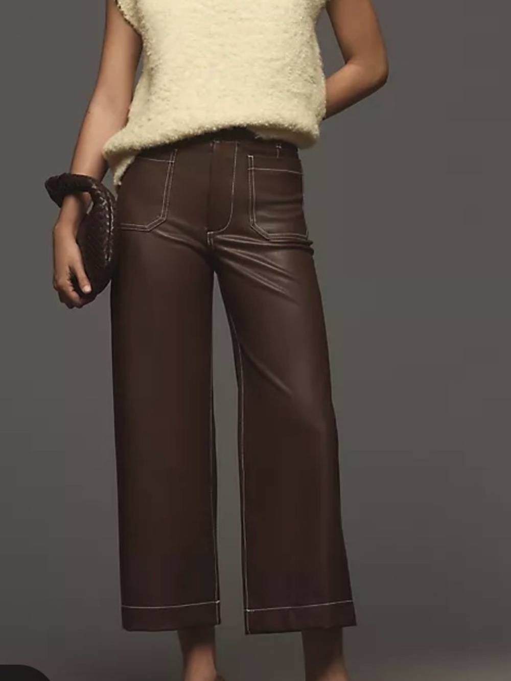 NWT Maeve Colette Wide-Leg Faux Leather Pants in Brown
